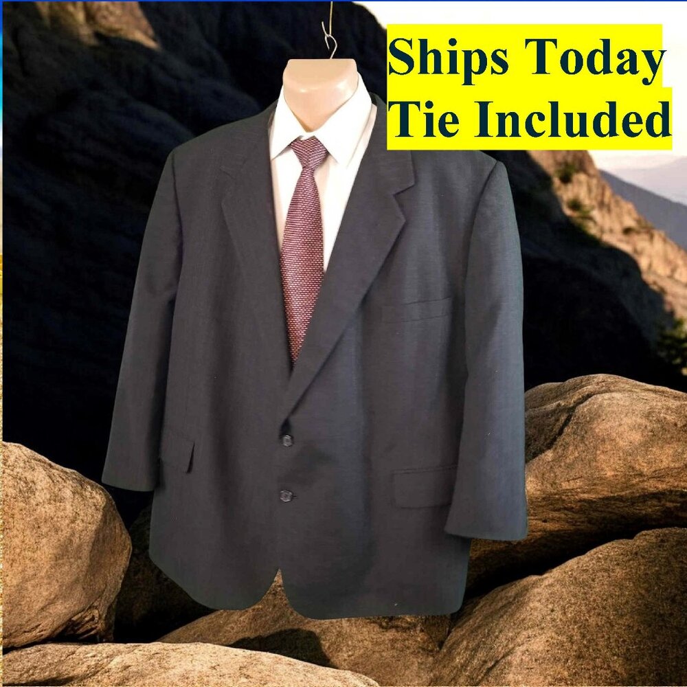 Bert Pulitzer Men's 54S Solid Black 65% Polyester Blazer Sport Coat & Tie 12625